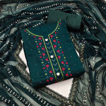 green cotton embroidered dress material 1