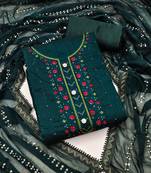 green cotton embroidered dress material