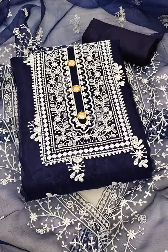 blue organza embroidered dress material