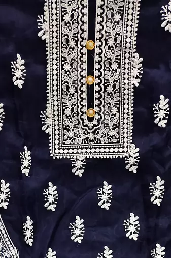 blue organza embroidered dress material