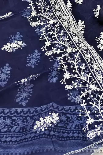 blue organza embroidered dress material
