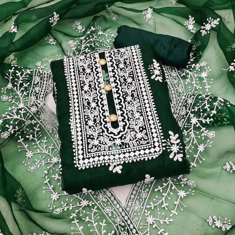 green organza embroidered dress material