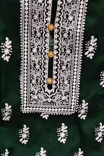 green organza embroidered dress material