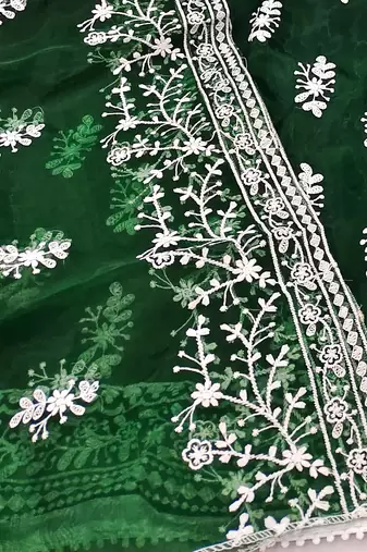 green organza embroidered dress material