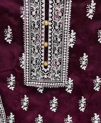 magenta organza embroidered dress material 3