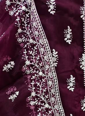 magenta organza embroidered dress material 4