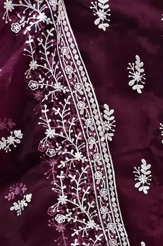 magenta organza embroidered dress material