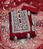 maroon organza embroidered dress material