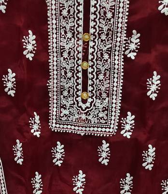 maroon organza embroidered dress material 3