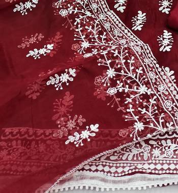 maroon organza embroidered dress material 4