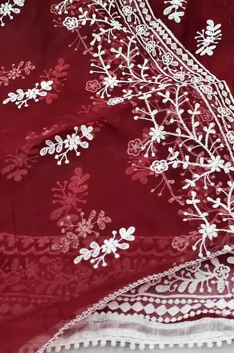 maroon organza embroidered dress material