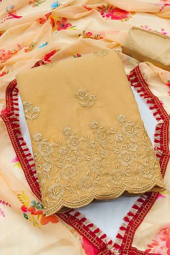 yellow georgette embroidered dress material