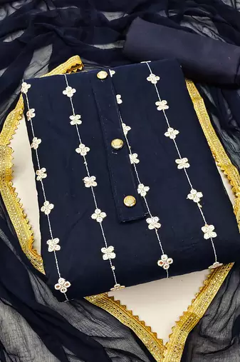 blue cotton embroidered dress material