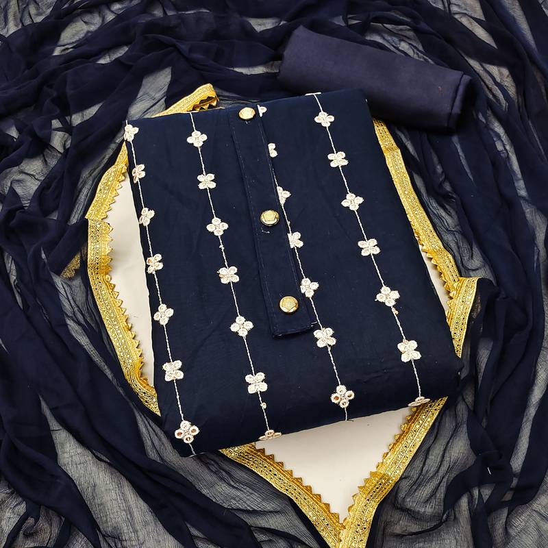 blue cotton embroidered dress material