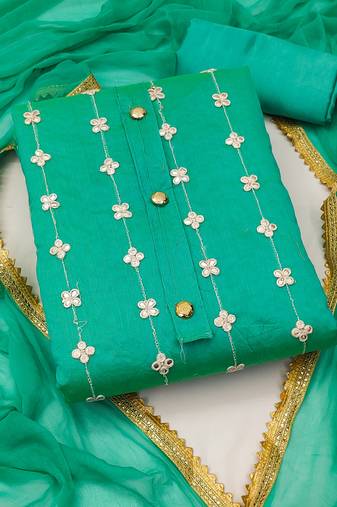 sea green cotton embroidered dress material