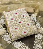 beige organza embroidered dress material
