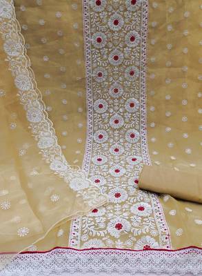 beige organza embroidered dress material 2