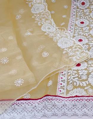 beige organza embroidered dress material 4