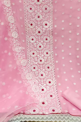 baby pink organza embroidered dress material