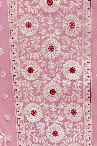 baby pink organza embroidered dress material