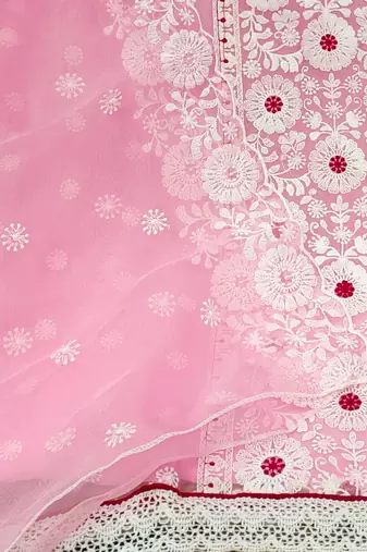 baby pink organza embroidered dress material