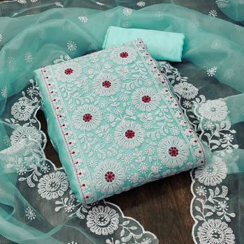 sky blue organza embroidered dress material 1