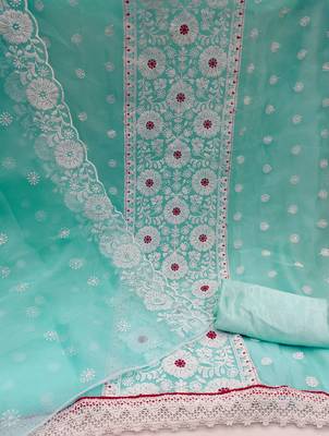 sky blue organza embroidered dress material 2