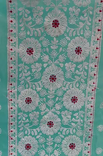sky blue organza embroidered dress material