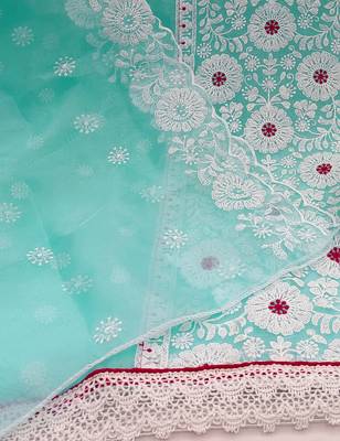 sky blue organza embroidered dress material 4