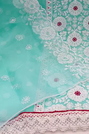 sky blue organza embroidered dress material
