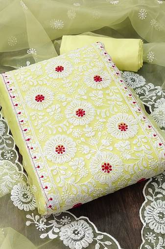 light yellow organza embroidered dress material