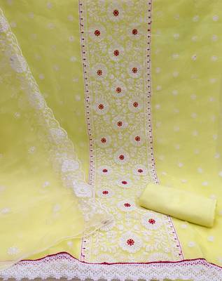 light yellow organza embroidered dress material 2