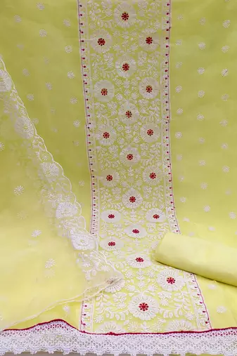 light yellow organza embroidered dress material