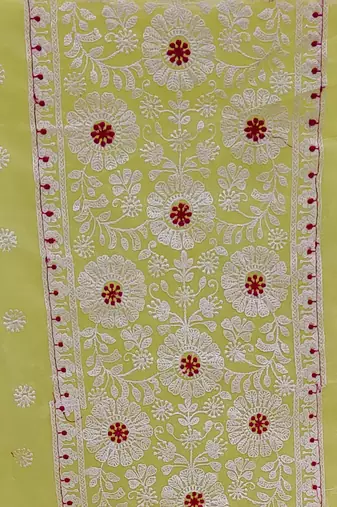 light yellow organza embroidered dress material
