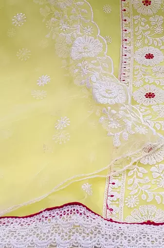 light yellow organza embroidered dress material