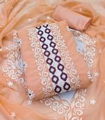 peach organza embroidered dress material