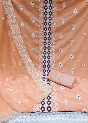 peach organza embroidered dress material 2