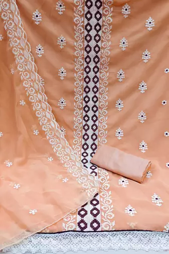 peach organza embroidered dress material