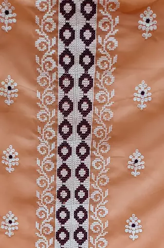 peach organza embroidered dress material