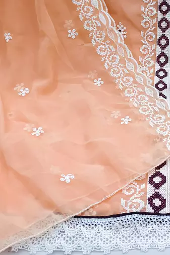 peach organza embroidered dress material