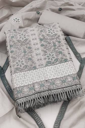 grey organza embroidered dress material