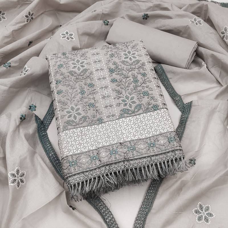 grey organza embroidered dress material