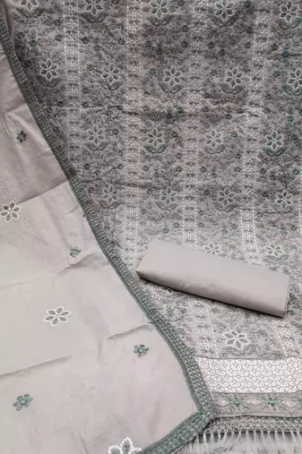 grey organza embroidered dress material