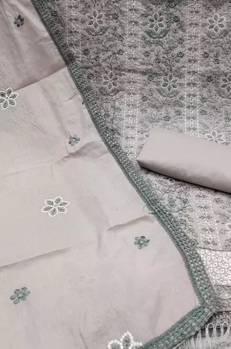 grey organza embroidered dress material