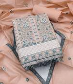 peach organza embroidered dress material