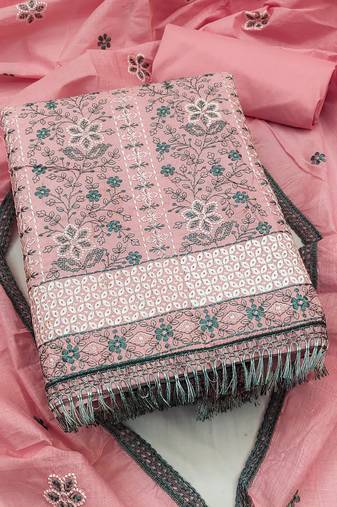 pink organza embroidered dress material