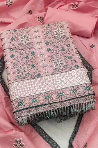 pink organza embroidered dress material