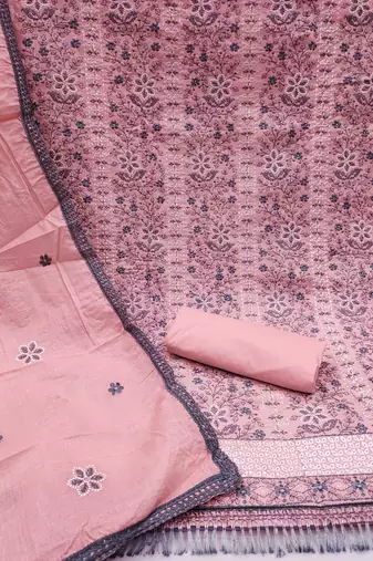 pink organza embroidered dress material