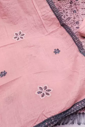 pink organza embroidered dress material