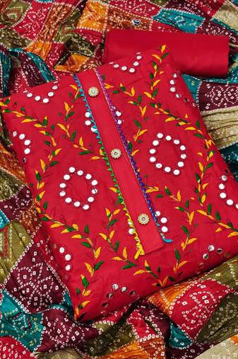 red organza embroidered dress material